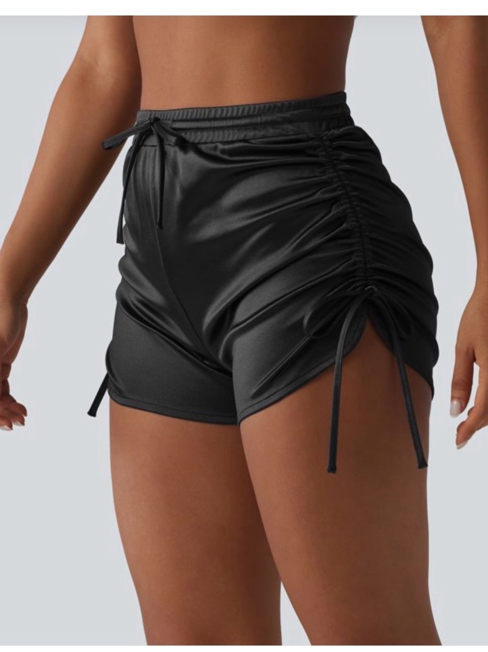 Black Satin Athletic Drawstring Shorts